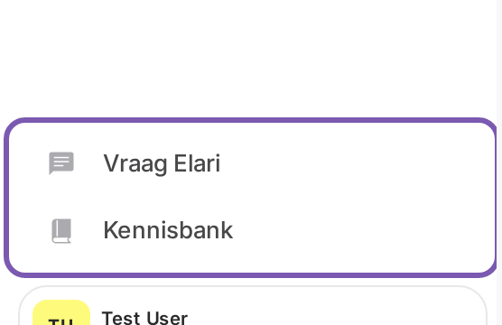 Vraag Elari en Kennisbank onderin het menu